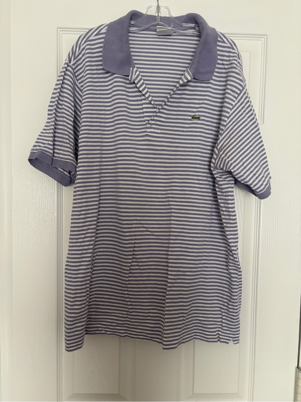 Lacoste Striped Polo in Light Purple & White